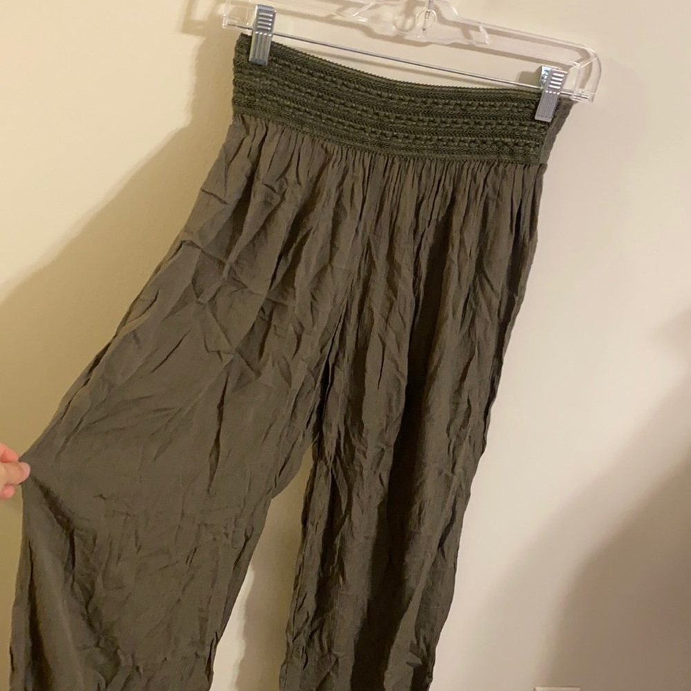 green flowy pants